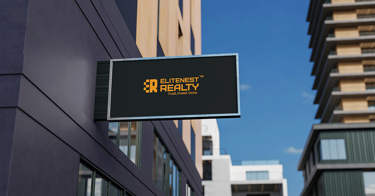Elitenest Reality logo billboard mockup created by 4K Media Marketing – Digital Marketing Company in Indore