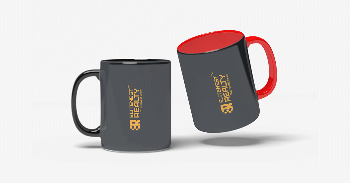 Elitenest Reality logo Mug mockup created by 4K Media Marketing – Digital Marketing Company in Indore